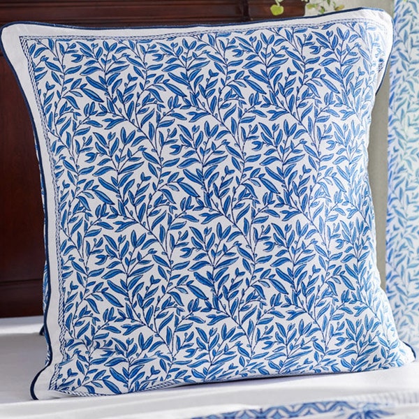 English Gardens (CP) ~ Blue Euro Sham, Bock Print Pillow Cover, Soft Cotton Floral Sham, Cushion Cover, Throw Pillow Cover, Indian Fabric