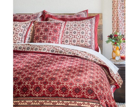 Ruby Kilim Moroccan Duvet Cover Block Print Duvet Moroccan Kilim