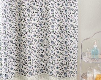 Block Print Shower Curtain, Indian Shower Curtain, Turquoise Curtain, Batik Shower Curtain, Housewarming Gift, Bathroom - Moonlit Taj