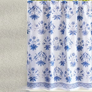 English Gardens ~ Cafe Curtains For Kitchen, Blue and White Curtains, Handblock, Moroccan Curtains, Cotton Voile Curtains, Saffronmarigold
