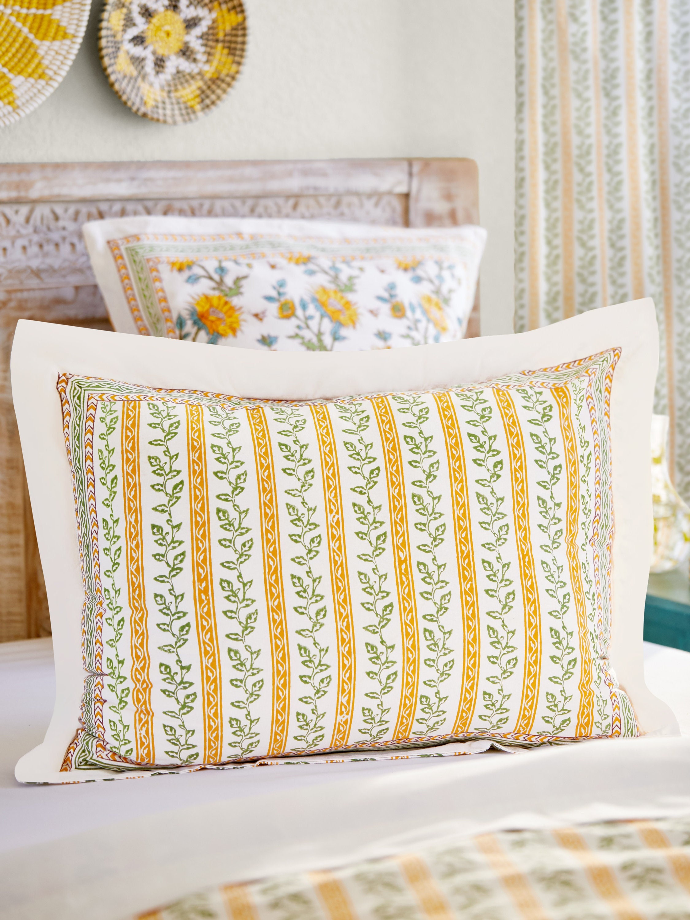 Yellow And Green Pillow Cover, Botanical Pillow Sham, Modern Farmhouse Decor, Cozy Fall Style Decor, Floral Bedding ~ Sunflower Serenade