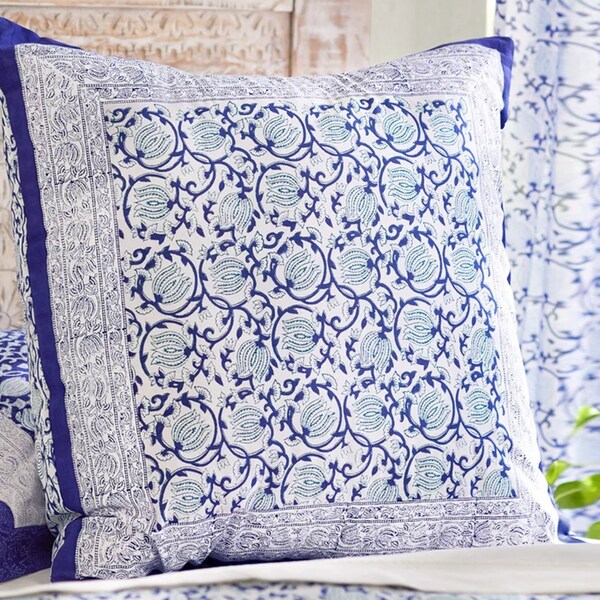 Midnight Lotus (CP) ~ Asian Blue Floral European Pillow Cover