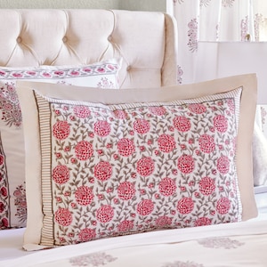 Asian Pink Shams, King Pillow Sham, Indian Block Pillow Shams, Bed Pillow Sham, Floral Blockprints Pillow Sham, Decor ~ Dahlia Daydreams