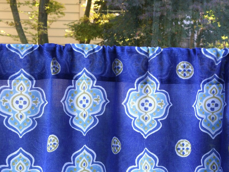 Casablanca Blues Kitchen Curtains Block Print Curtains Etsy