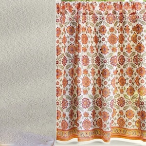 Block Print Cafe Curtains For Kitchen - Luxury fabrics handcrafted in India ~ Orange Blossom