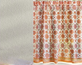 Block Print Cafe Curtains For Kitchen - Luxury fabrics handcrafted in India ~ Orange Blossom