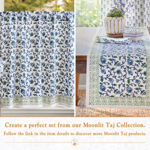 Moonlit Taj Turquoise Floral Round Tablecloth - Hand Block Printed Cotton, 70 Inches Round