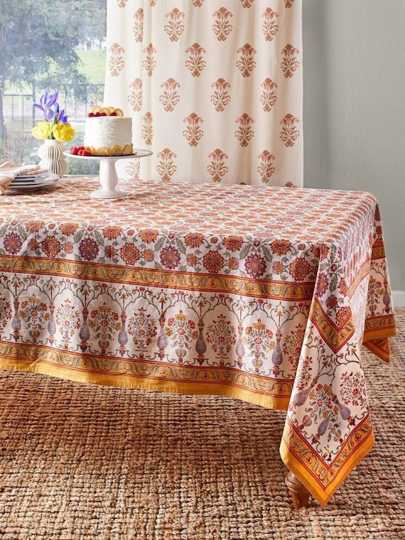 Unique Table Linens, Block Print Tablecloths, Cotton Napkins