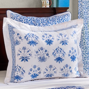 English Gardens ~ Handblock  Pillow Sham, Indian Print Pillow Sham, Bedding Pillow Sham, Decorative Pillow, Throw Pillow Cover, Pillow Case