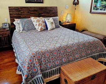 Jaipuri Razai Quilt ~ Luxury fabrics and unique woodblock prints, handcrafted in India ~ Mosaique Bleue - Earth
