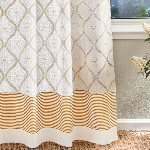 Vanilla Glace tab top sheer curtains - White and gold buying sheer curtains panel - 96 inch cotton curtains