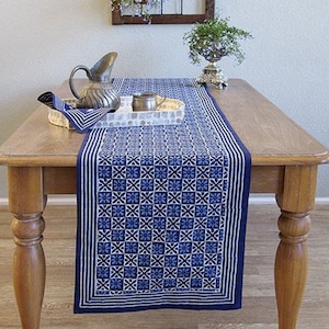 Starry Nights ~ Blue Batik Table Runner, Indian Table Runner, Table Decoration, Luxury Tablecloth, Hanukkah Table Topper, Diwali Table Decor