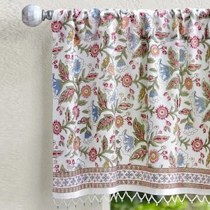 Enchanted - Ivory ~ Floral Valance, School Curtains, Beaded Valance, Cottagecore Curtains, Cotton Embroidered Valance, Lined Kitchen Valance