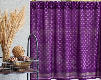 Mystic Amethyst ~ Sari Curtains, Moroccan Curtain Purple, Purple Kitchen Curtains, Farmhouse Cafe Bedroom Curtains,India Cafe Curtains Sheer