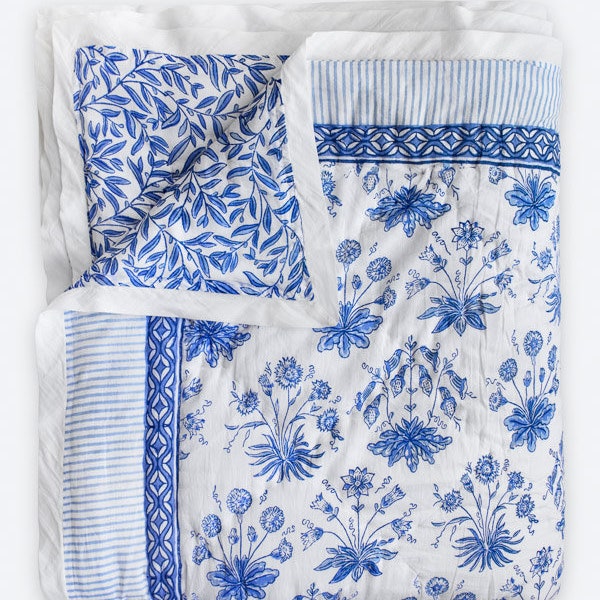 Jaipuri Razai Quilt, Reversible Quilt, Block Printed Quilted Blanket, Quilted Throw, Handmade Quilt, Kantha Quilt ~ English Gardens