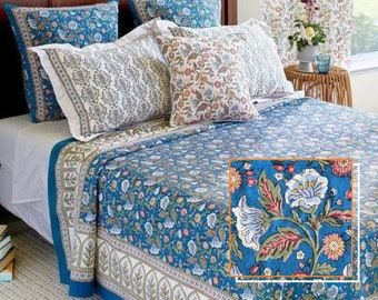 Persian Bedspread, Indian Print Bedspread, Mediterranean Decor, Persian Bedspread, Kantha Bedspread, Indian Coverlets ~ Enchanted  Blue