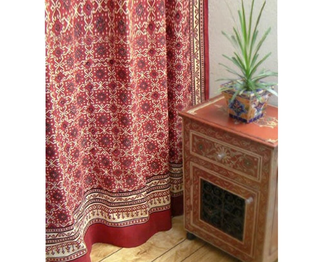 Ruby Kilim Rustic Designer Red Black Fabric Shower Curtain Etsy
