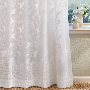 Ivy Lace sheer curtains panel in white - Block print curtains from India - Lightweight sheer bedroom curtains - Saffronmarigold