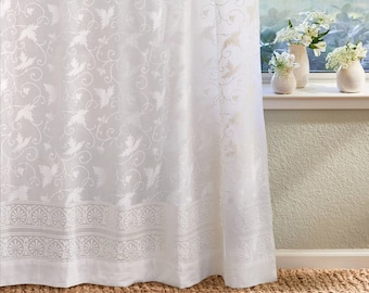 Ivy Lace sheer curtains panel in white - Block print curtains from India - Lightweight sheer bedroom curtains - Saffronmarigold