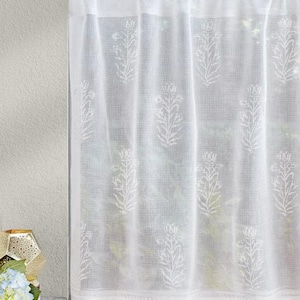 White Cafe Curtains ~ Handcrafted artisanal textiles, block printed in India ~ Handmade Christmas ~ Tulip Mist