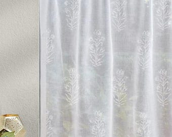White Cafe Curtains ~ Handcrafted artisanal textiles, block printed in India ~ Tulip Mist