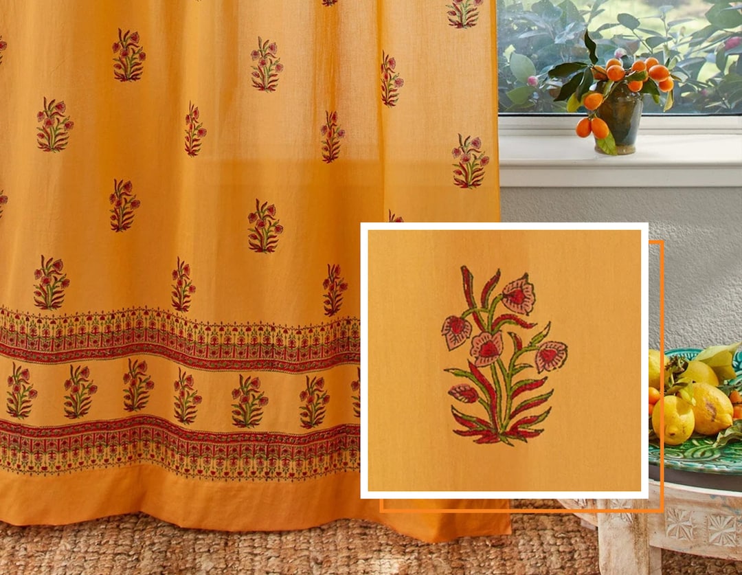 Sooti Syahi Climbing Orange Hand Block Printed Window Curtain main image 1