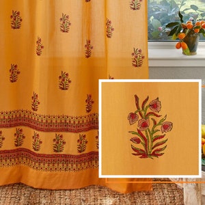 Block Print Curtains, Indian Sheer Curtains, Orange Curtains, Lightweight Cotton Curtains, Modern Farmhouse Curtains ~ Indian Summer (CP)