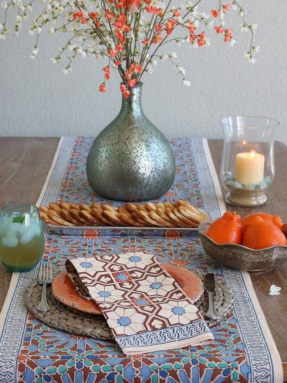 Mosaïque bleue Serviettes de table en tissu marocain, serviettes en tissu  batik, serviette de table en coton imprimée indienne, décoration de table  de jardin, serviette de table indienne -  France