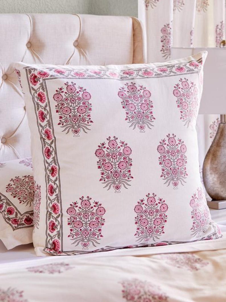Pink Euro Pillow Sham Cover, Vday Decor, Girly Euro Sham, Floral Pillow Case, Romantic Decor, Home Improvement,Block Print ~Dahlia Daydreams Dahlia Daydreams(CP)