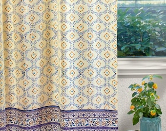 Morning Dew (CP) ~ Indian Block Print Curtains, Orange Sheer Curtains, Bohemian Curtains, Indian Drapes, Window Decor, Cotton Window Curtain