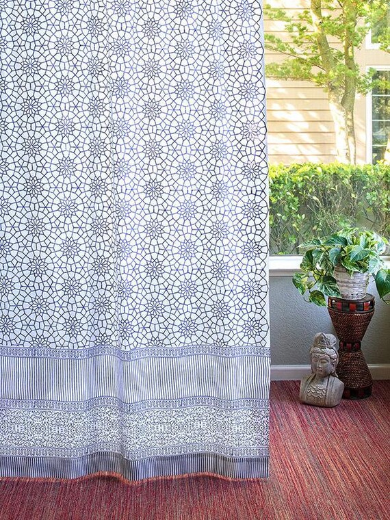 Royal Mansour Lapis Moroccan Geometric Navy Trellis Curtain Etsy