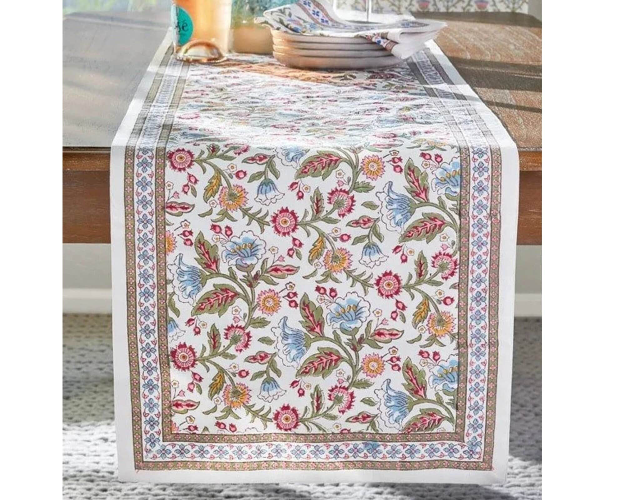 Indian Table Runner Floral Table Runner Oriental Table Cover Ethnic Table Runner French Inspired Kitchen Decor Enchanted
