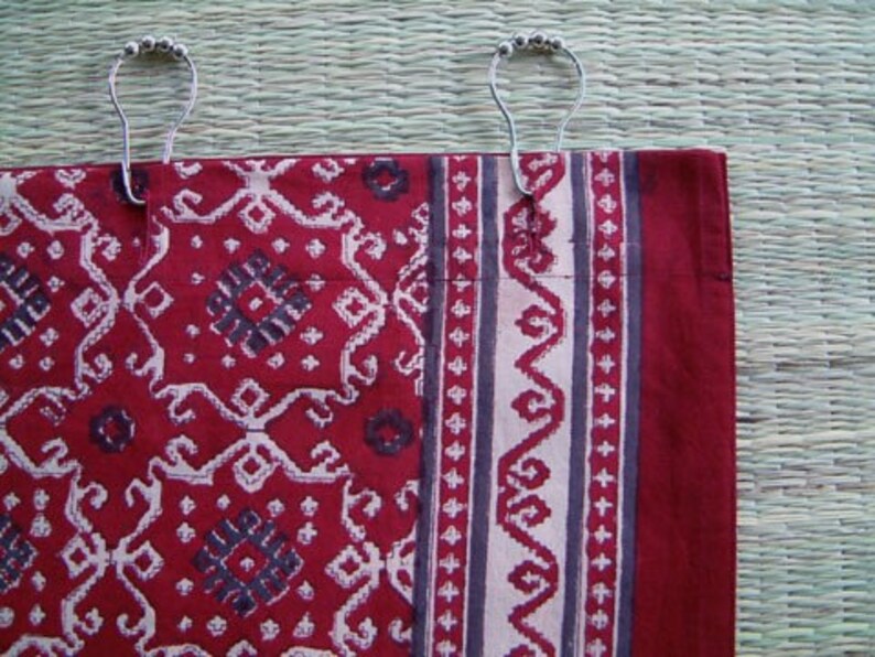 Ruby Kilim Rustic Designer Red Black Fabric Shower Curtain Etsy