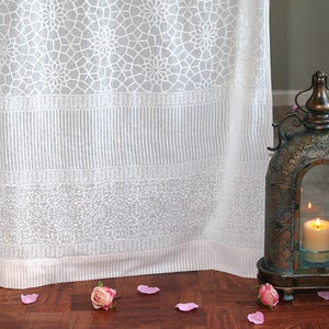 White sheer curtains - Moroccan block printed curtains - Boho cotton window treatments - Royal Mansour