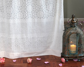 Block Printed White Sheer Curtains ~ Luxury fabrics handcrafted in India ~ Royal Mansour