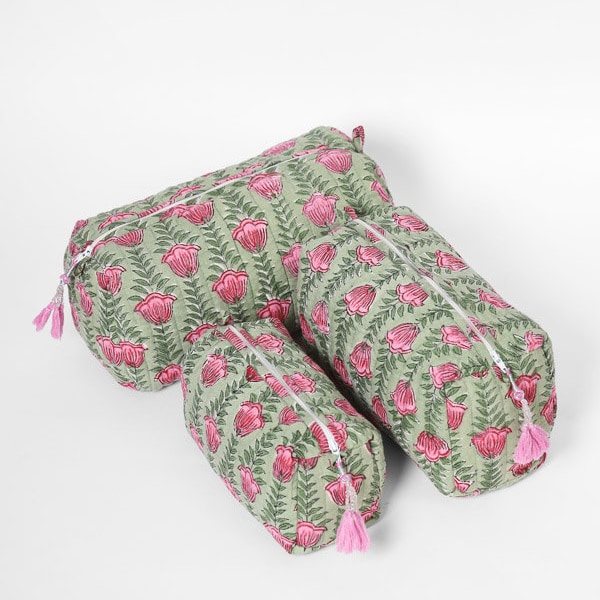 Quilted Toiletry And Makeup Bags ~ Set Of 3 Cosmetic Bags ~ Bags And Accessories Gifts For Her ~ Tulip Rain ~ 14 Designs Available