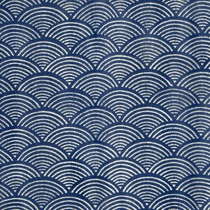 May include: A seamless pattern of white overlapping semi-circles on a dark blue background. The pattern is reminiscent of traditional Japanese wave designs.