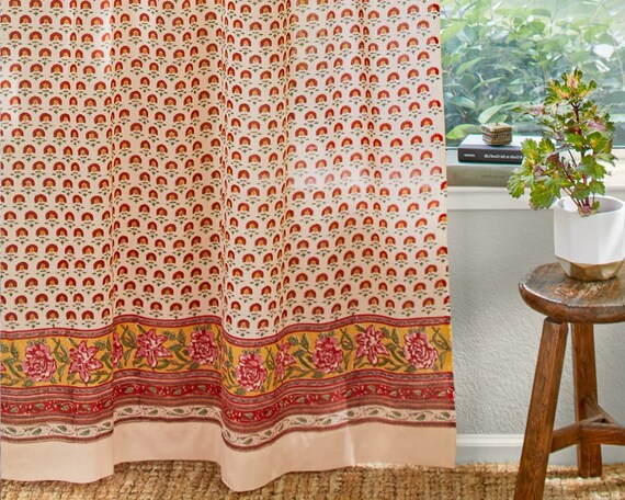 Tropical Garden CP Block Print Curtains Indian Curtain Panel