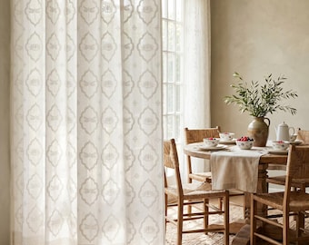 Moroccan Curtains, Indian Sheer Curtains, White Curtains, Blockprint Curtains, Tab Top Curtains, Boho Beach Curtains ~ Dragonfly and Lotus