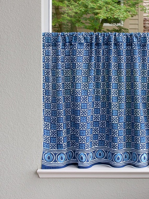 Starry Nights Indian Blue Batik Kitchen Cafe Curtain Etsy
