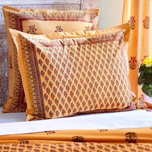 Mango Orange Sham, India Sari Pillow Sham, Standard Cotton Pillow Cover, Block Printed Fabric Sham, Floral Pillow Case ~ Indian Summer (CP) Indian Summer