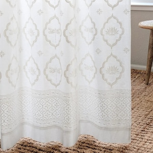 Moroccan Curtains, Indian Sheer Curtains, White Curtains, Blockprint Curtains, Tab Top Curtains, Boho Curtains, Dragonfly~ Moroccan curtains