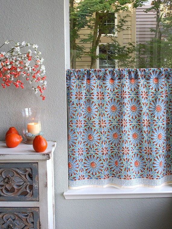 Mosaique Blue Kitchen Curtain Moroccan, Moroccan Tile Curtains