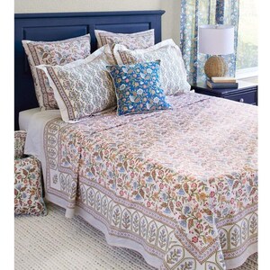 Persian Bedspread, Indian Print Bedspread, Mediterranean Decor, Persian Bedspread, Kantha Bedspread, Indian Coverlets ~ Enchanted Blue Enchanted - Ivory