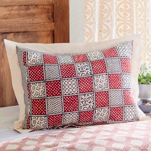 Red Pillow Cover, Indian Pillowcase, Hand Printed Pillow Case, Luxury Bedding, Red Bedroom Decor, Cotton Pillow Cover ~ Fete Royale