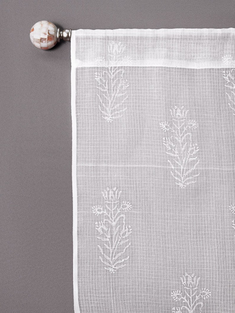 Tulip Mist ~ White Floral Sheer Kitchen Cafe Curtain