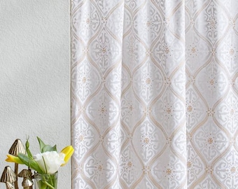 Moroccan Curtains, Cafe Curtains, Kitchen Cafe Curtain, Romantic Voile Curtain, Sheer Curtains, Indian Block Printed Curtain ~ Vanilla Glacé