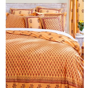 Indian Summer ~ Sari Duvet Cover, Indian Duvet, Paisley Duvet Cover, Orange Duvet Cover, Dorm Room Bedding, Floral Cover, Cotton Duvet Cover