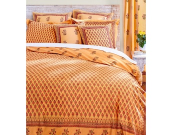 Indian Summer ~ Sari Duvet Cover, Indian Duvet, Paisley Duvet Cover, Orange Duvet Cover, Dorm Room Bedding, Floral Cover, Cotton Duvet Cover
