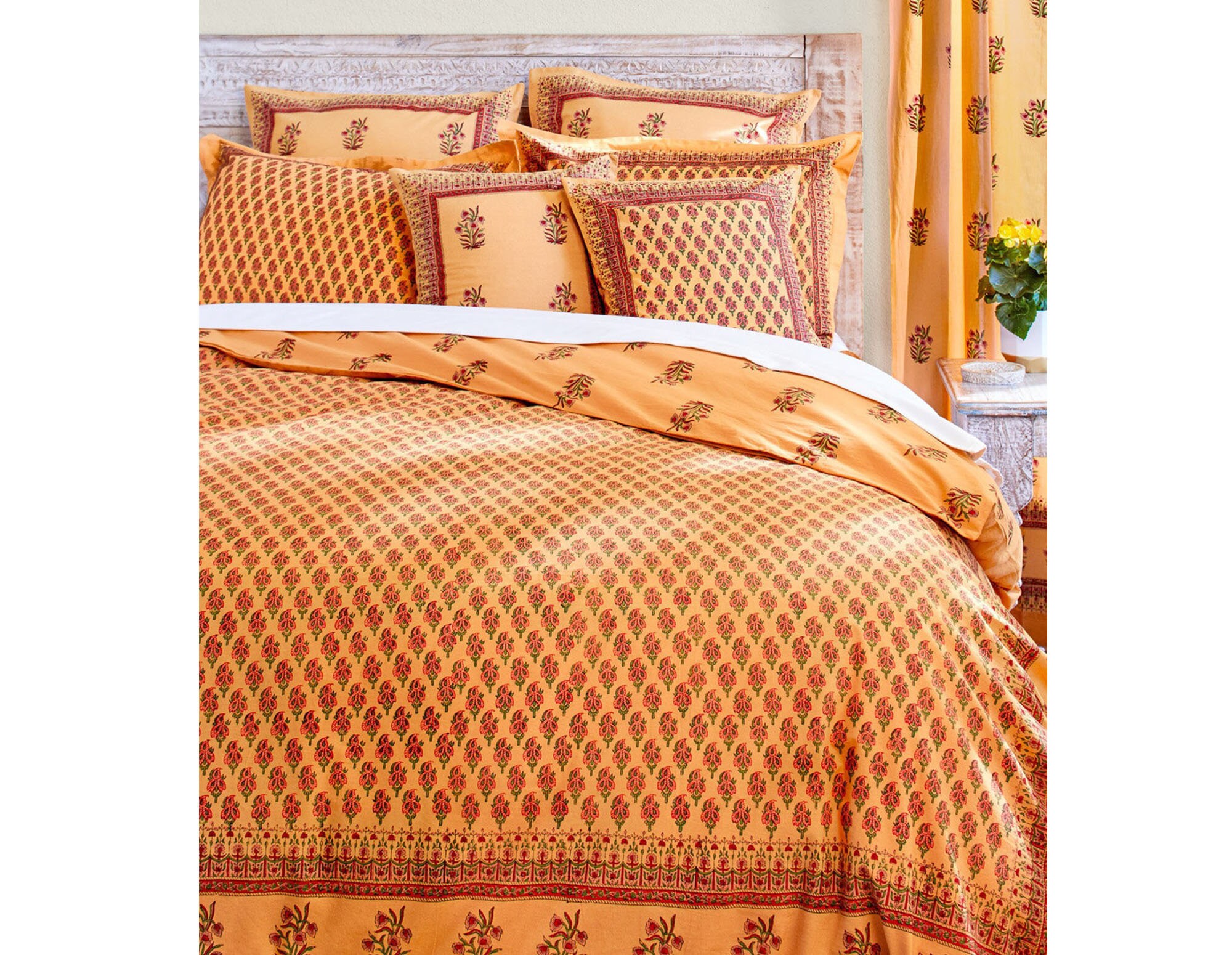saffronmarigold Indian Summer - Orange Paisley India Sari Print Duvet Cover, Floral Duvet Cover, Holiday Decor, Cotton Duvet Cover, Winter Bed Comforter